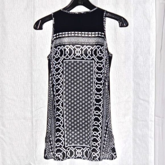 Cache Black White Geometric Print High Low Geometric Print Semi Sheer Tank Top - Picture 2 of 8